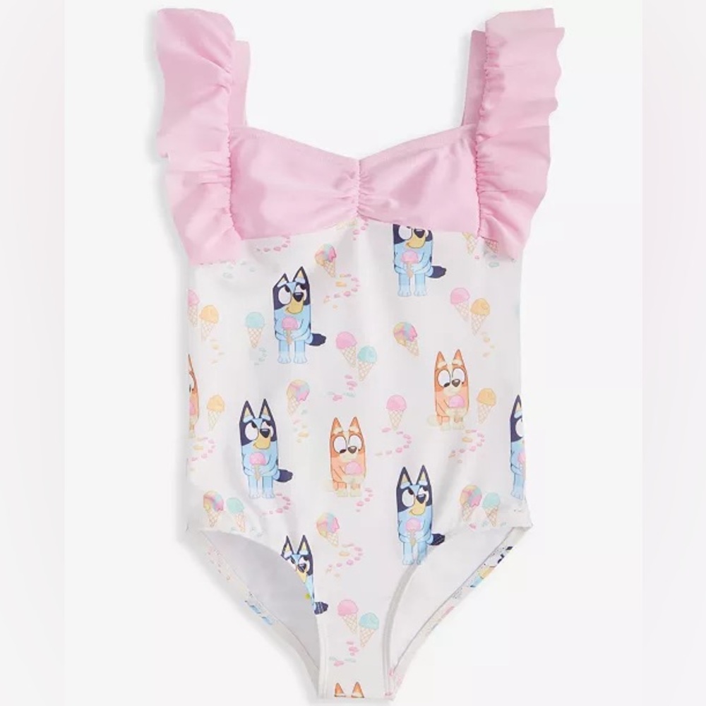BLUEY !!! Little Girls Swimsuit • Dreamwave Ruffle Swimsuit “Ice Cream” • Size 4